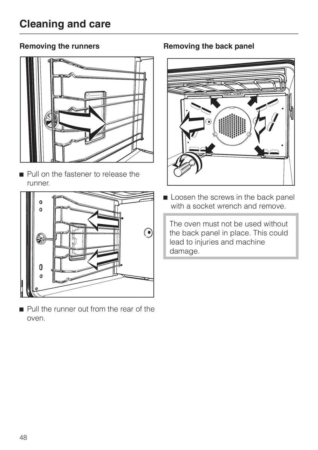 Miele H387-1B, H387-2B manual Removing the runners 