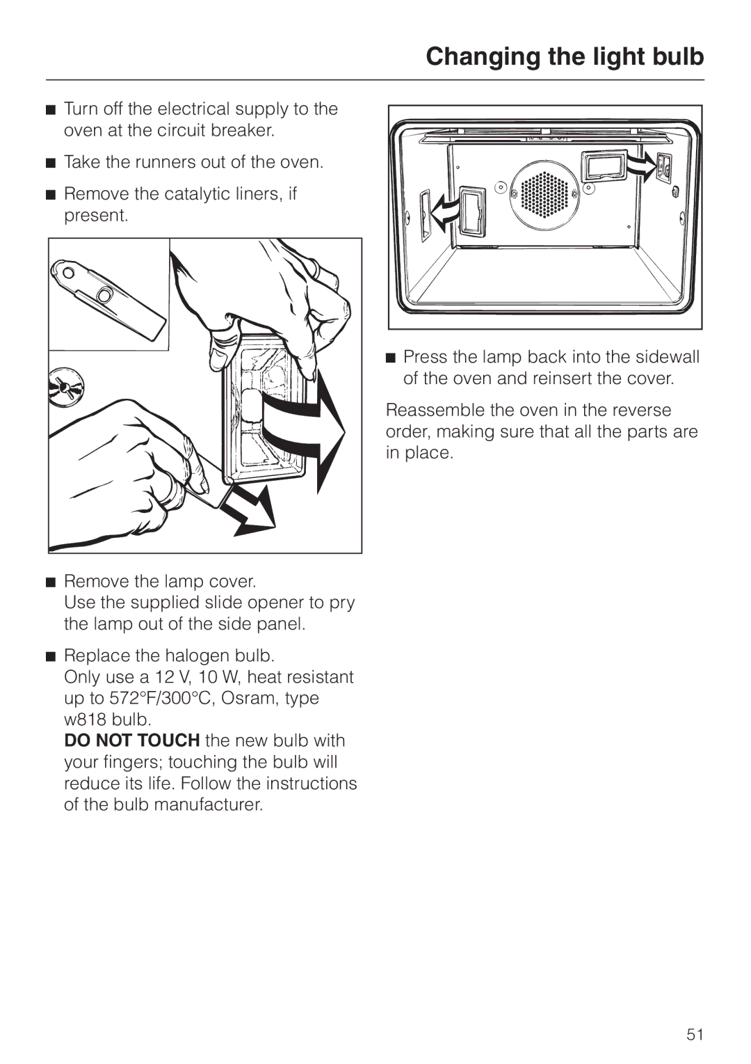 Miele H387-2B, H387-1B manual Changing the light bulb 