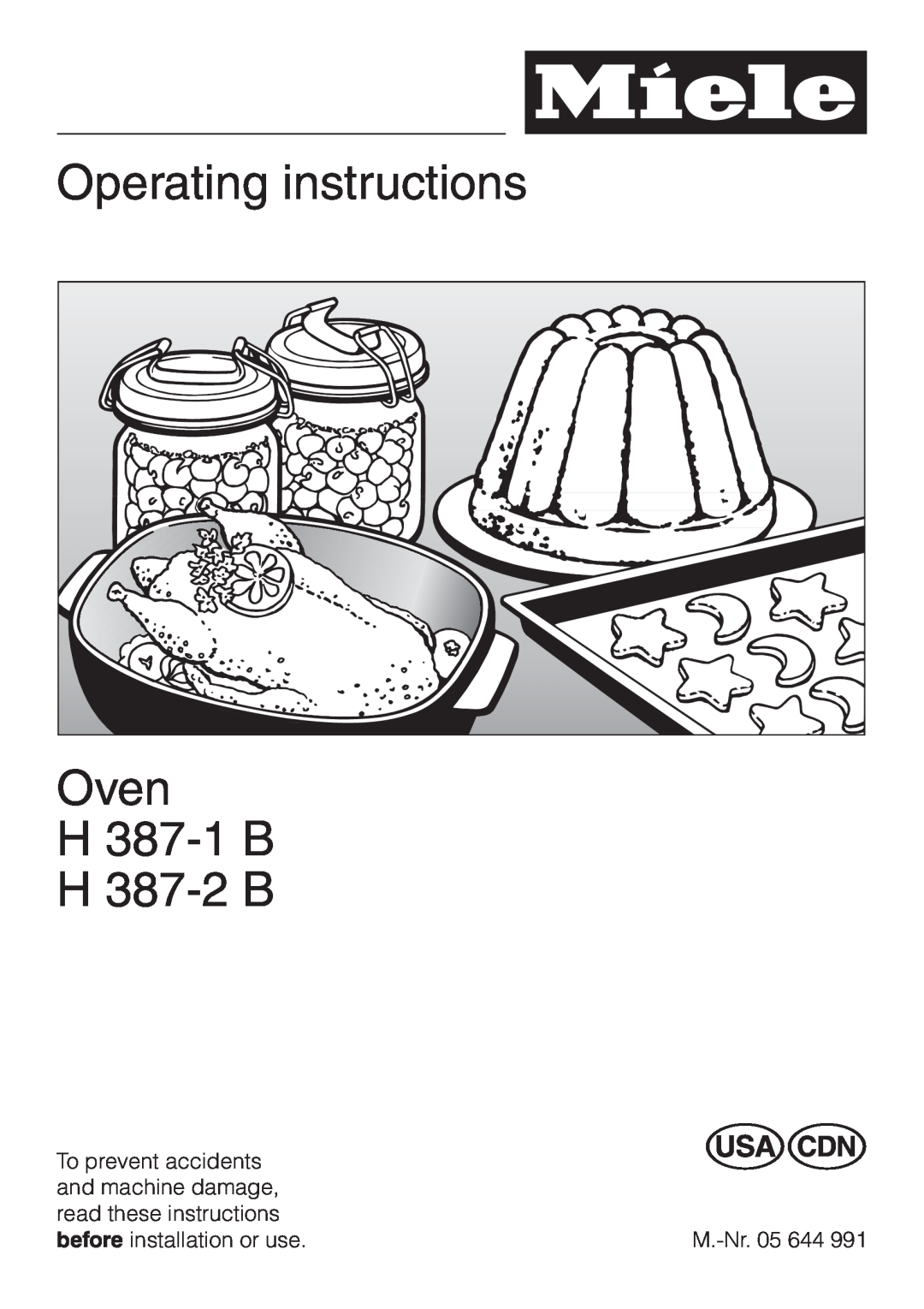 Miele H387-2B, H387-1B manual Operating instructions, Oven H 387-1B H 387-2B 