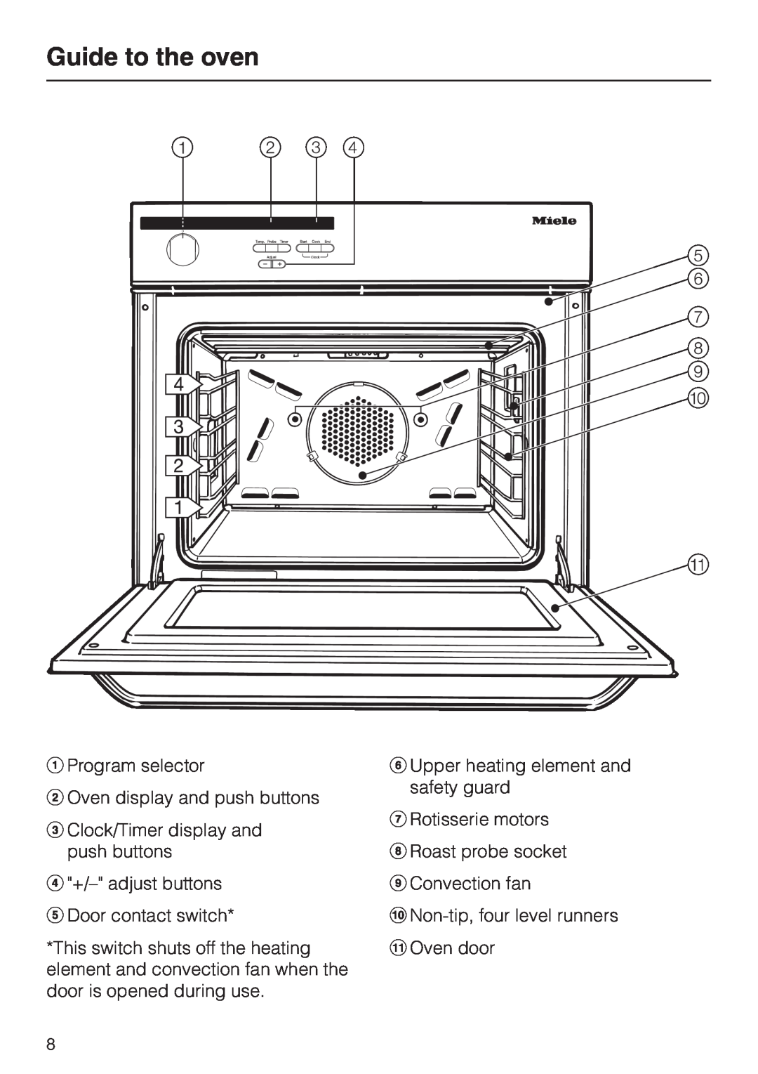 Miele H387-1B, H387-2B manual Guide to the oven 