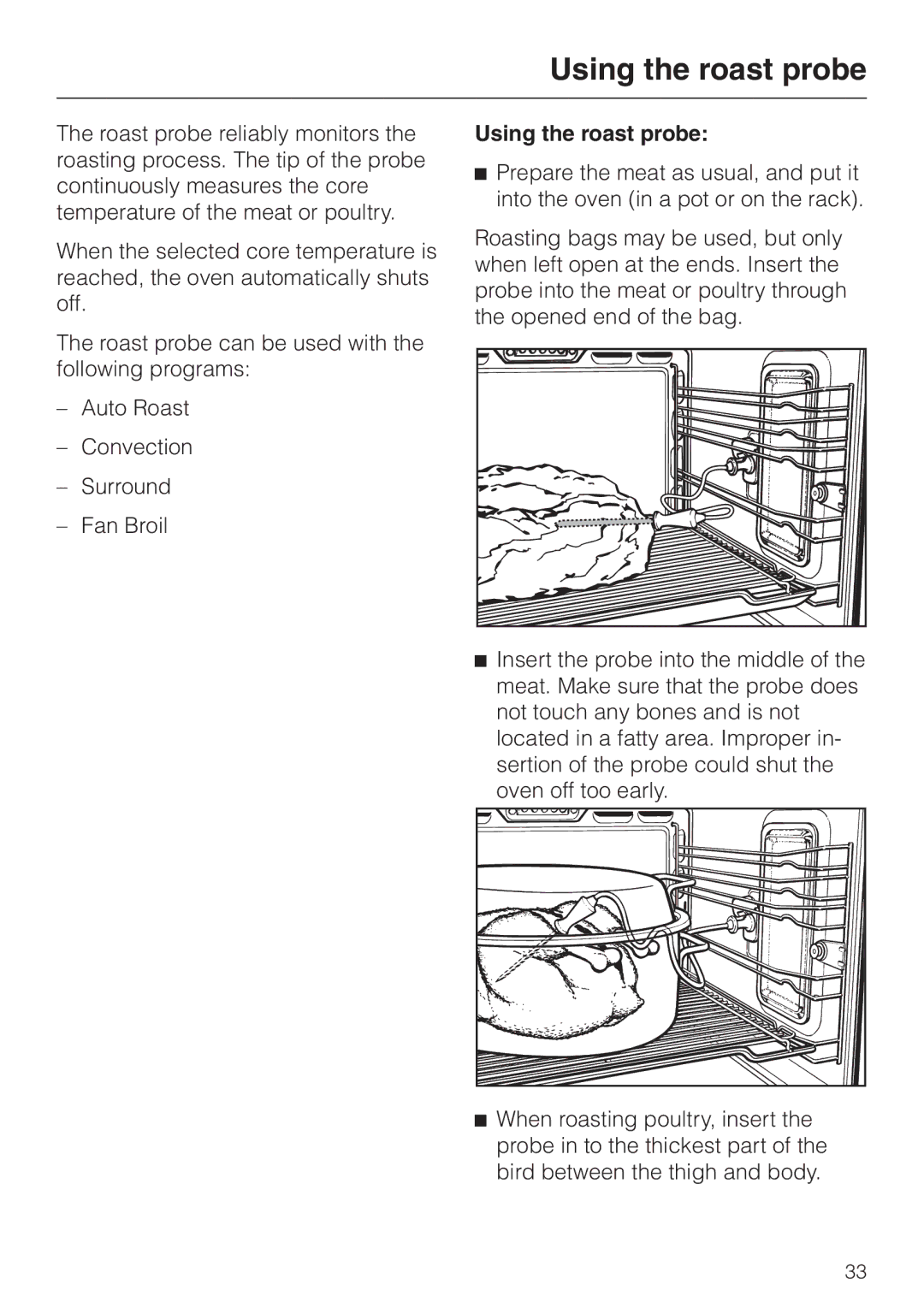 Miele H387-2BPKAT, H387-1BPKAT manual Using the roast probe 