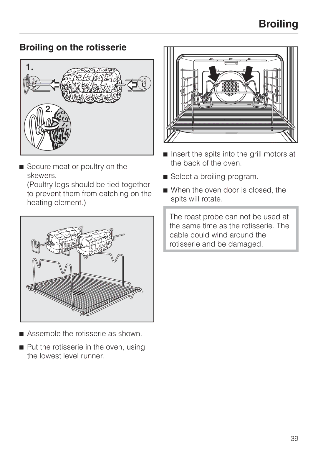 Miele H387-2BPKAT, H387-1BPKAT manual Broiling on the rotisserie, Assemble the rotisserie as shown 