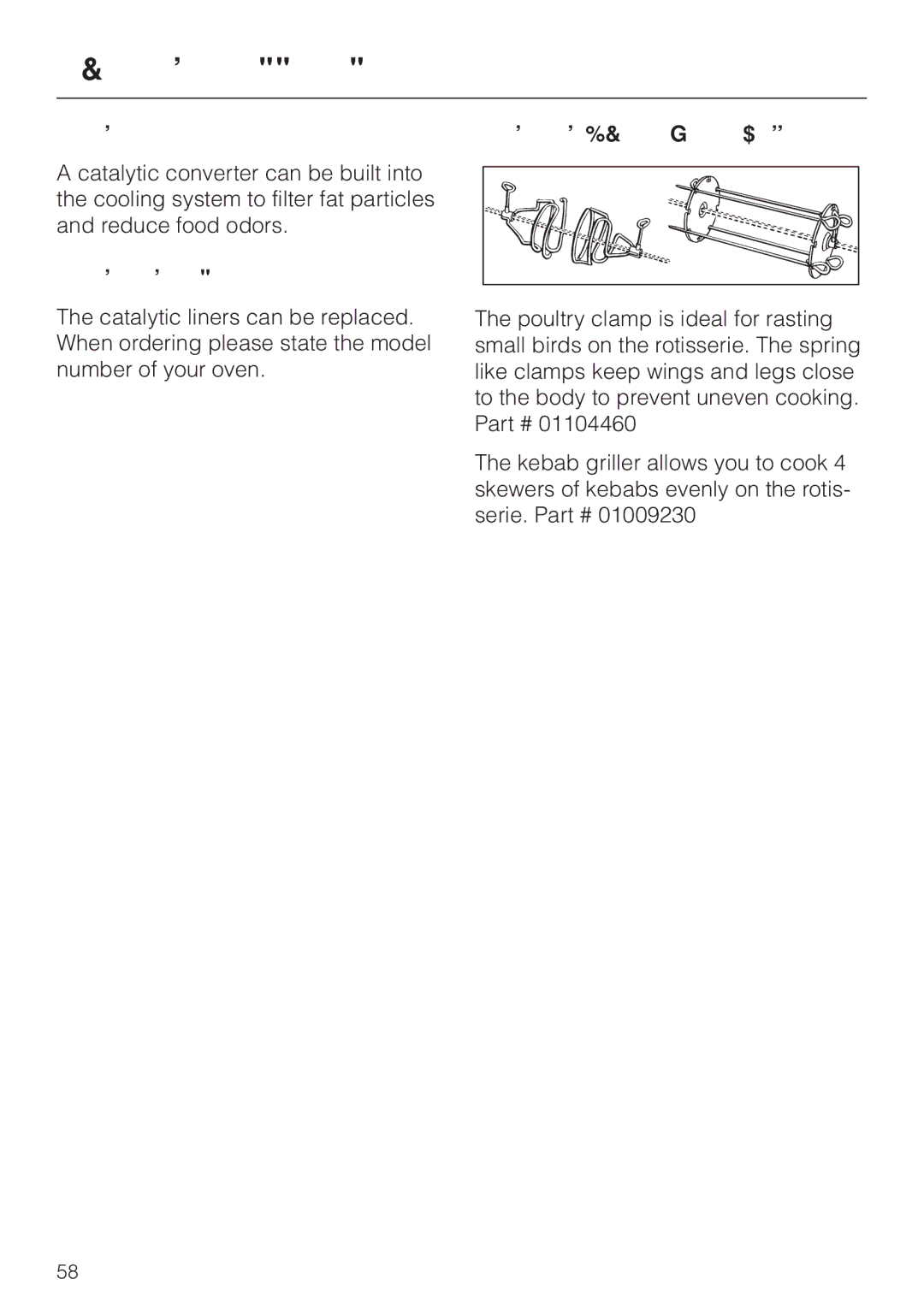 Miele H387-1BPKAT, H387-2BPKAT manual Catalytic converter, Catalytic liners, Poultry clamp and Kebab griller 