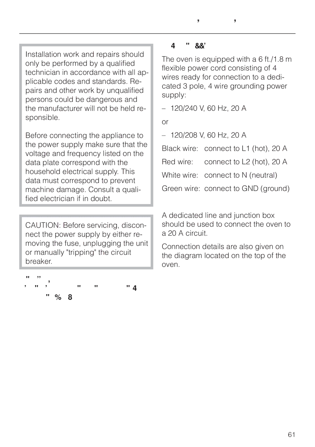 Miele H387-2BPKAT, H387-1BPKAT manual Electrical connection 