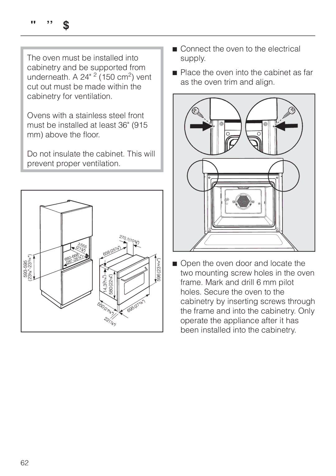 Miele H387-1BPKAT, H387-2BPKAT manual Installing the oven 