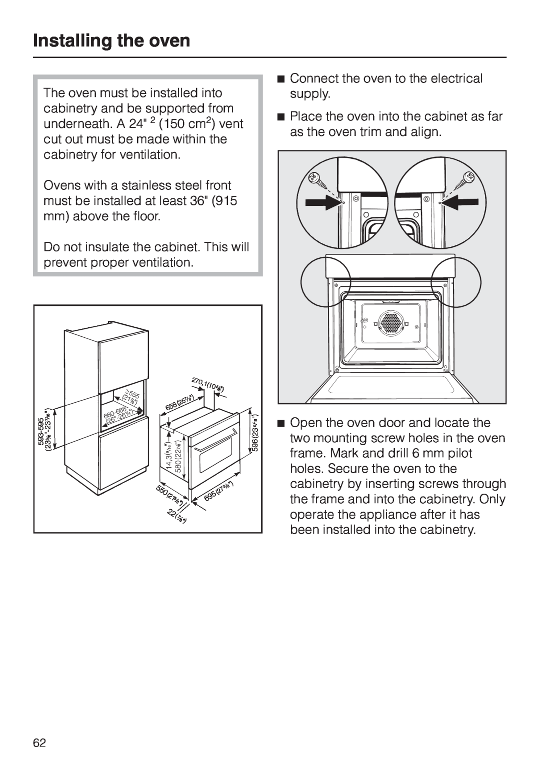 Miele H387-1BPKAT, H387-2BPKAT manual Installing the oven 