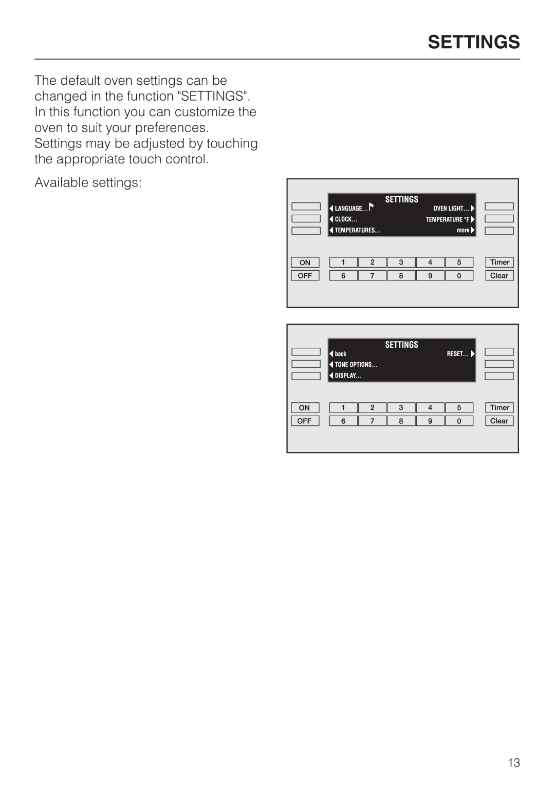 Miele H395B, H396B operating instructions Settings 