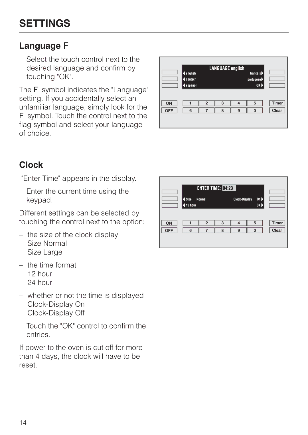 Miele H396B, H395B operating instructions Language F, Clock 