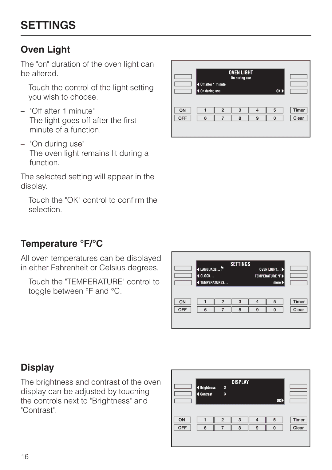 Miele H396B, H395B operating instructions Oven Light, Temperature F/C, Display 