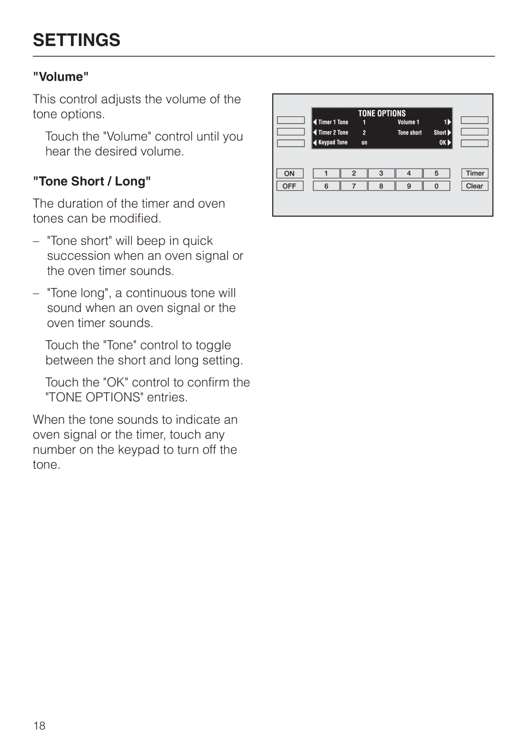 Miele H396B, H395B operating instructions Volume, Tone Short / Long 