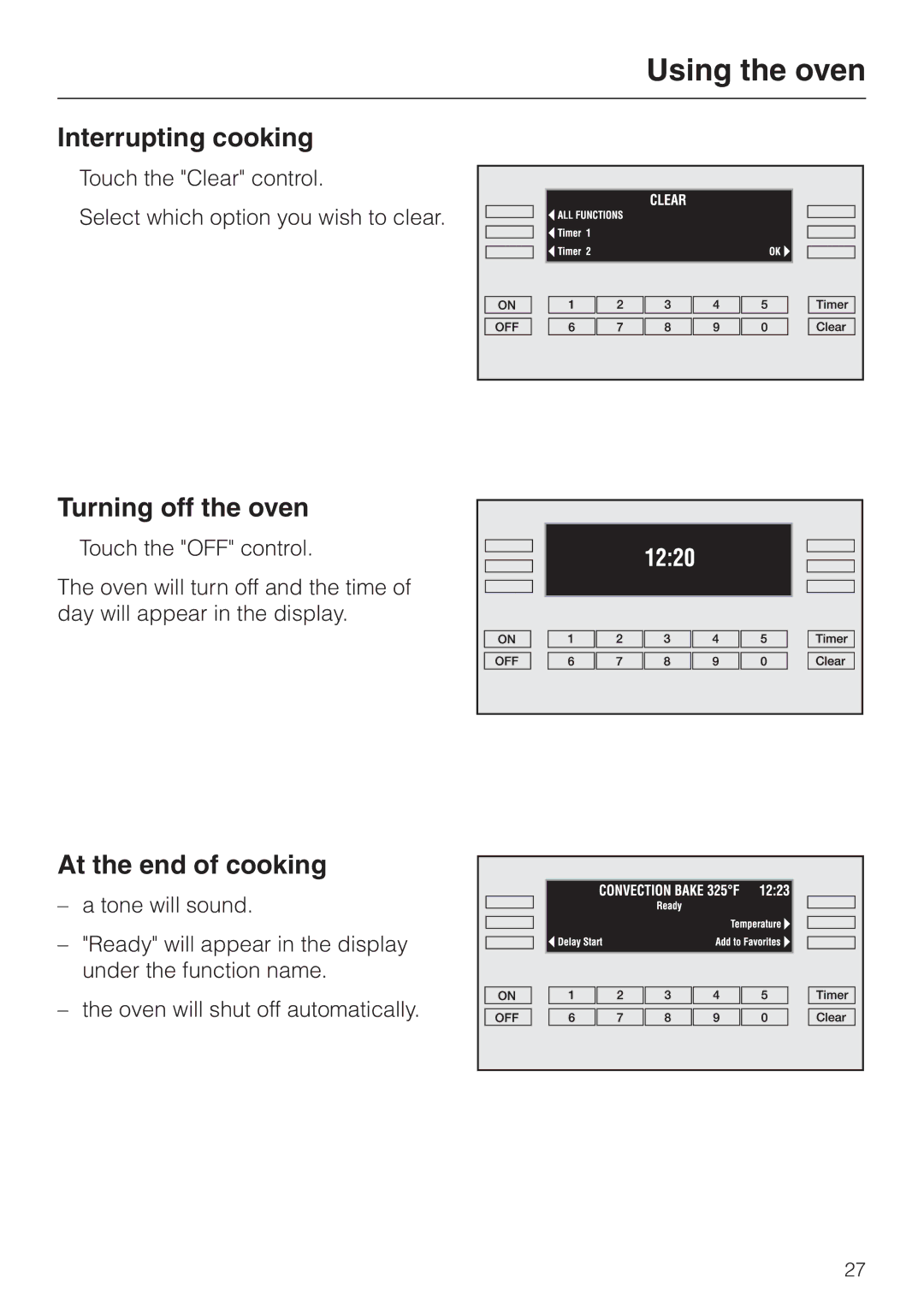 Miele H395B, H396B operating instructions Interrupting cooking, Turning off the oven, At the end of cooking 