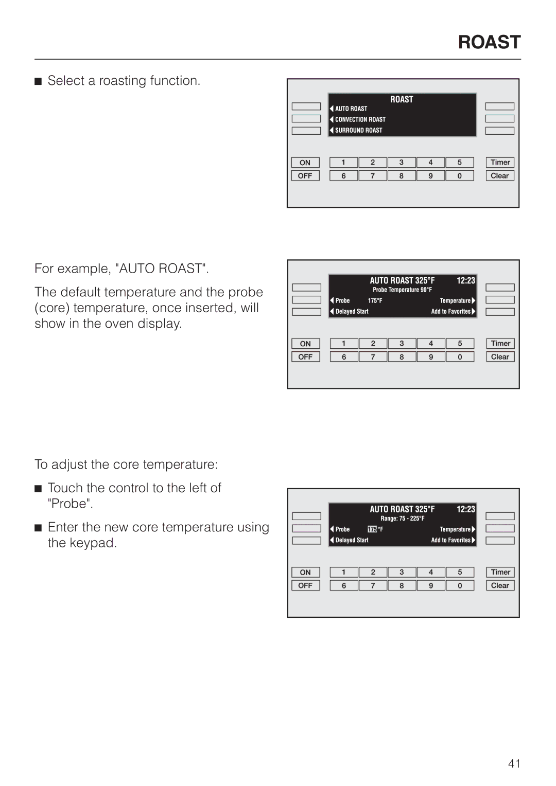 Miele H395B, H396B operating instructions Select a roasting function 