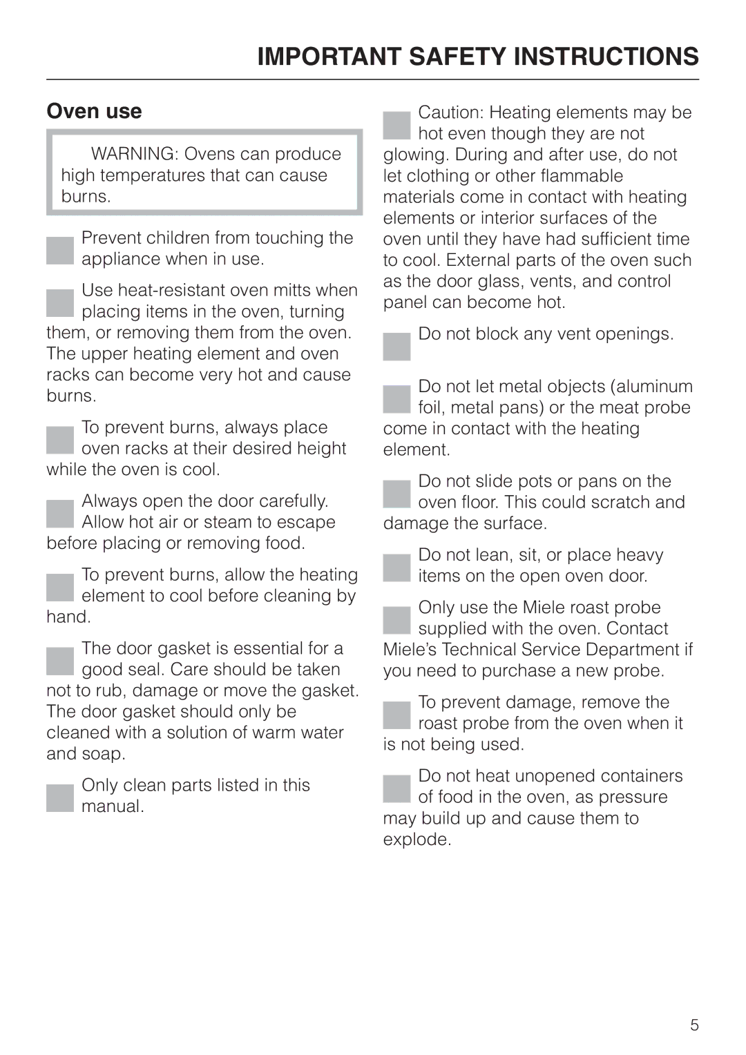 Miele H395B, H396B operating instructions Oven use 