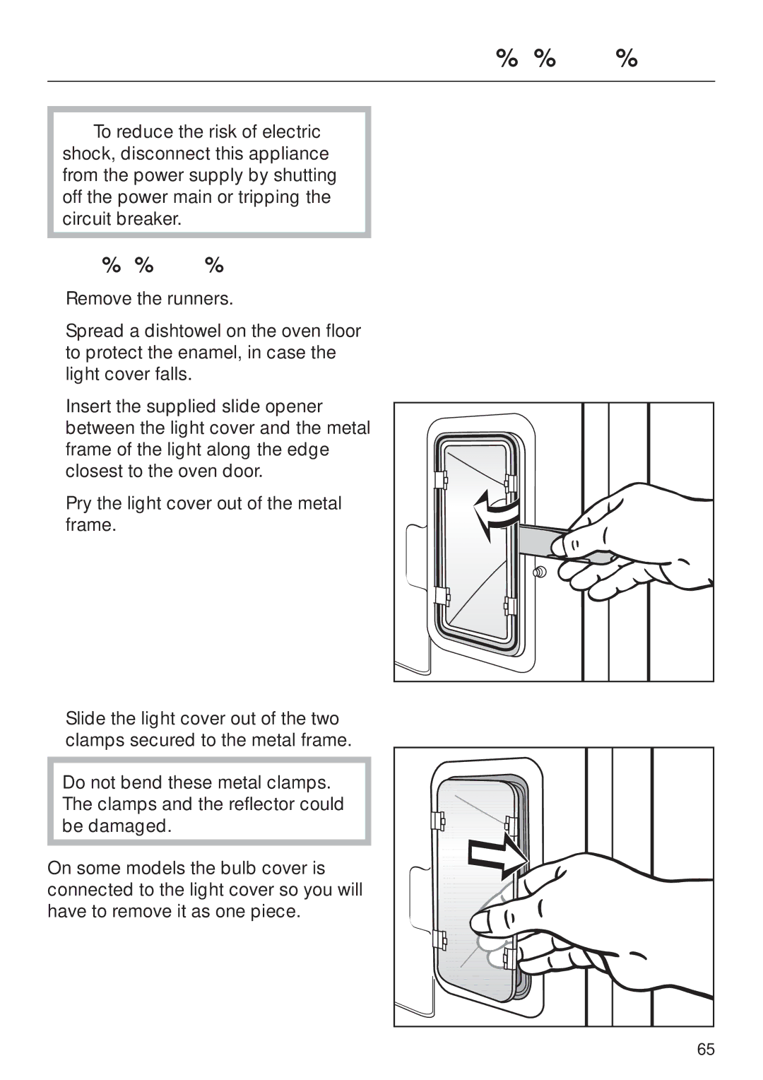 Miele H395B, H396B operating instructions Changing the light bulb 