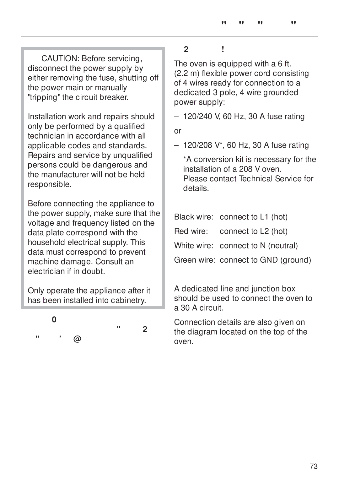 Miele H395B, H396B operating instructions Electrical connection 