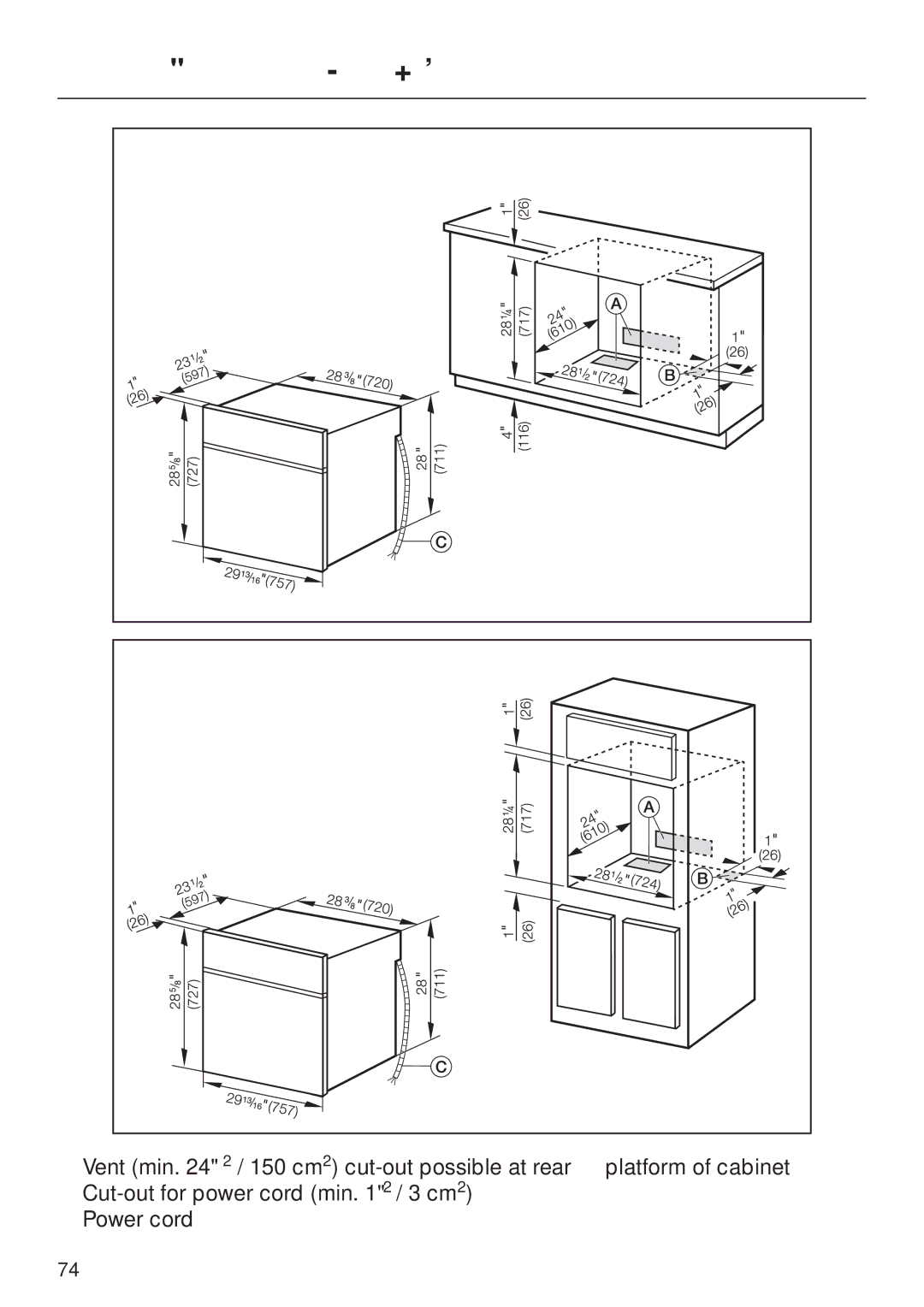 Miele H396B, H395B operating instructions Appliance and Cut-out Dimensions 