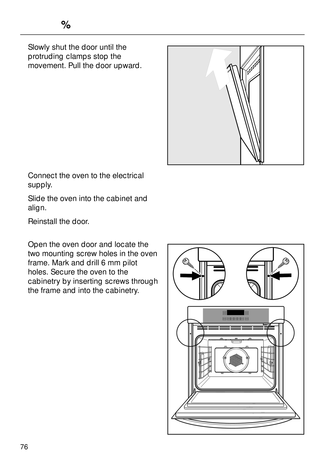 Miele H396B, H395B operating instructions Installing the oven 