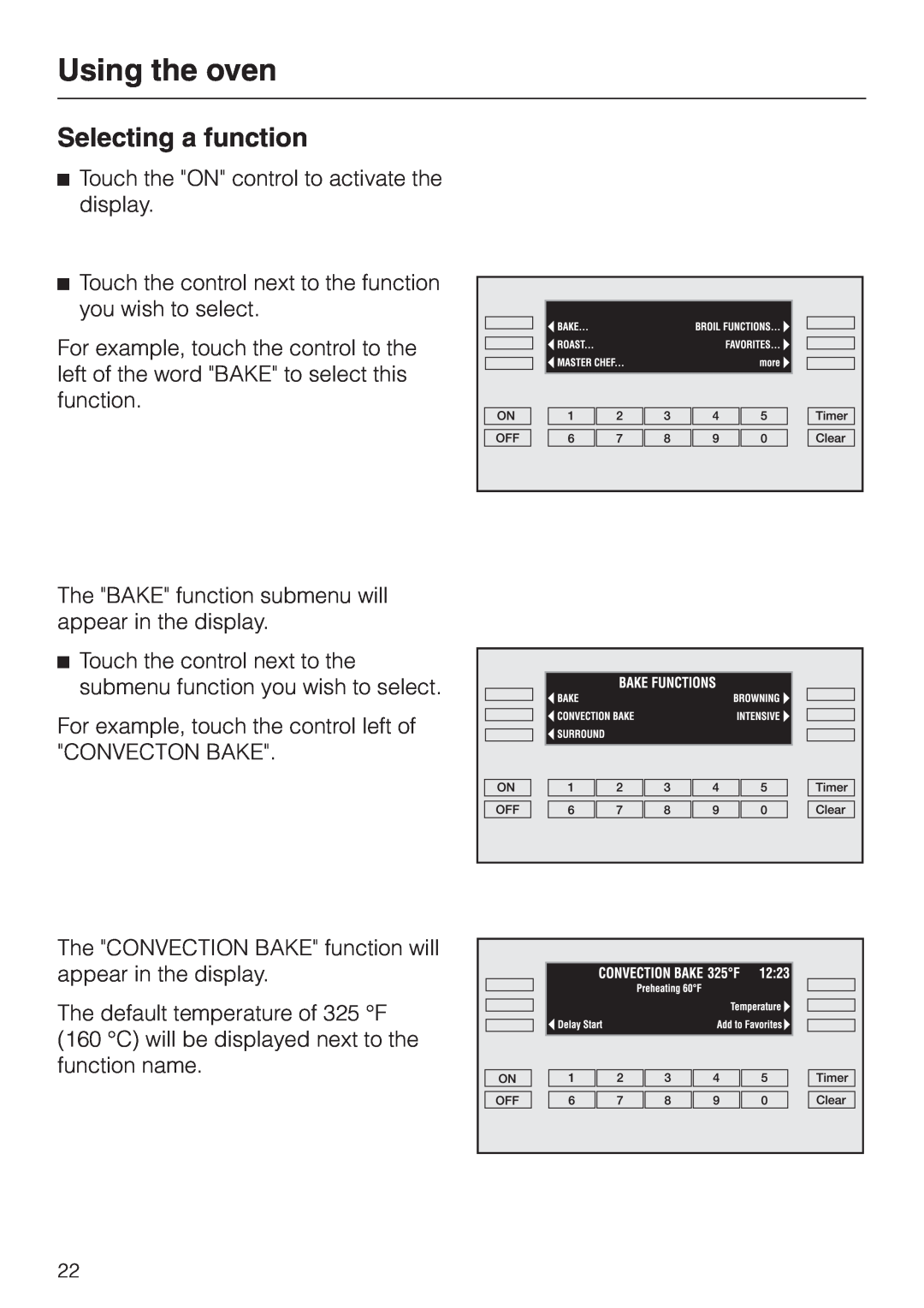 Miele H396B, H395B operating instructions Using the oven, Selecting a function 