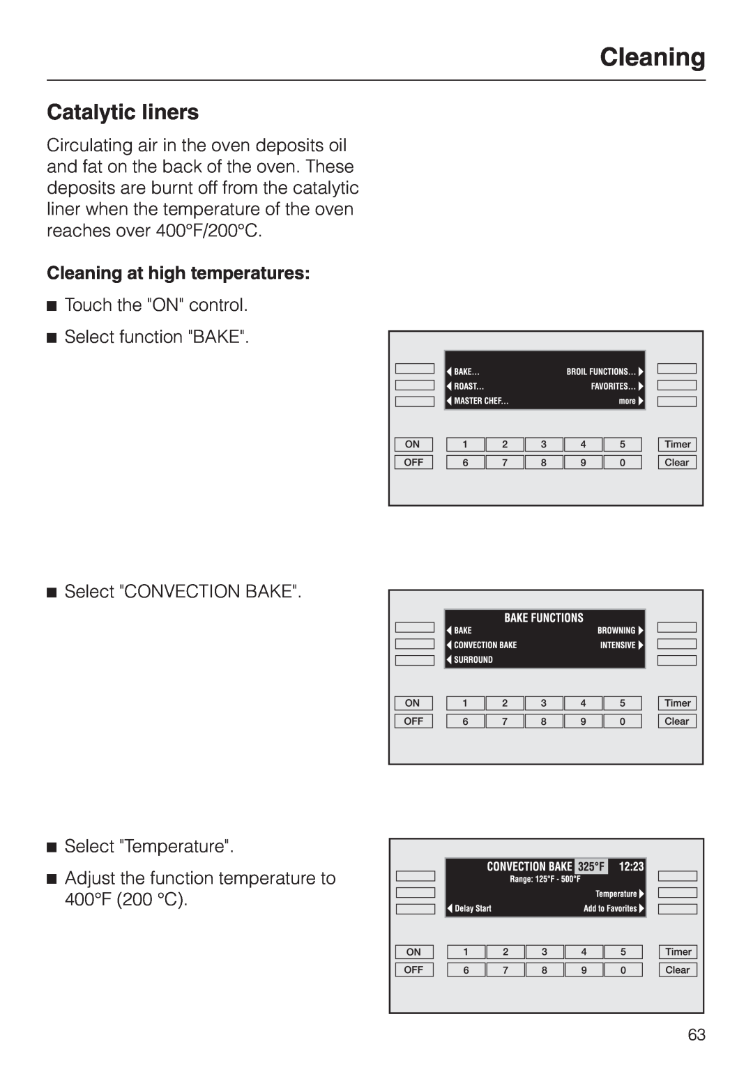 Miele H395B, H396B operating instructions Catalytic liners, Cleaning at high temperatures 