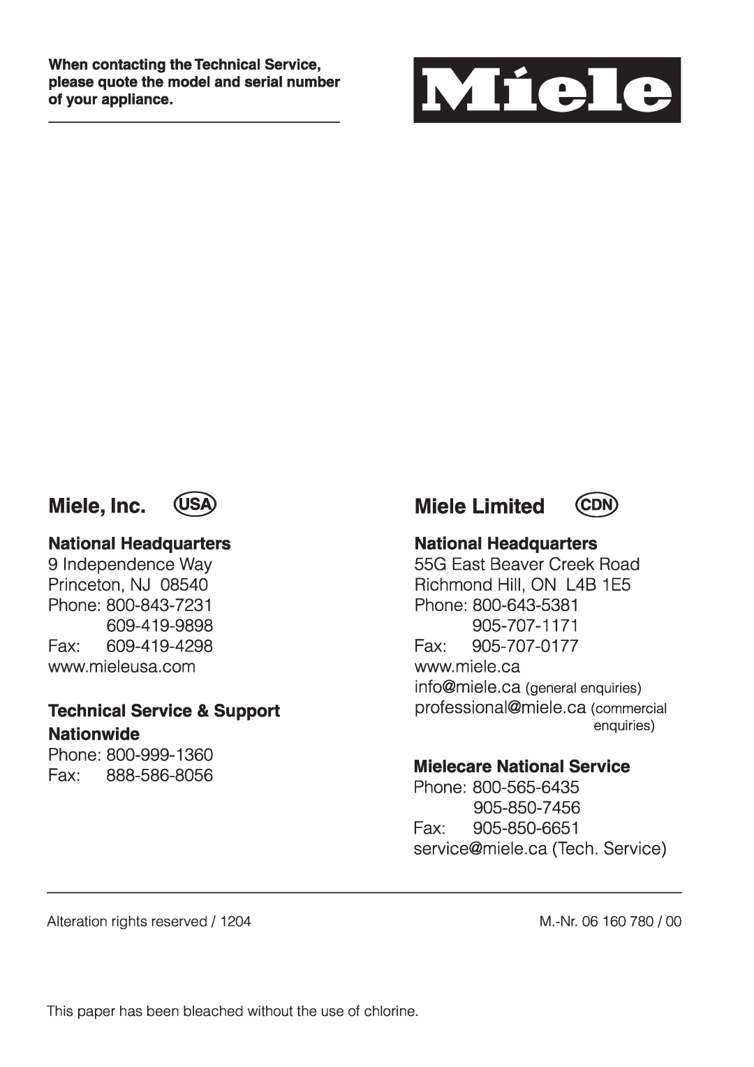 Miele H396B, H395B operating instructions Alteration rights reserved, M.-Nr.06 