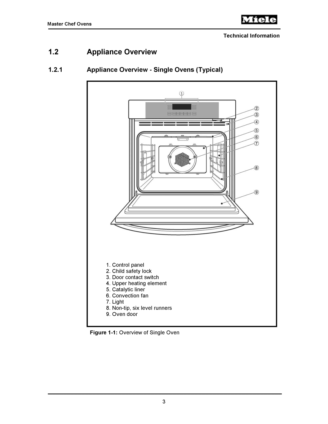 Miele H398B2, H397BP2, H395BP, H398BP2, H396BP, H397B2, H394B manual Appliance Overview Single Ovens Typical 