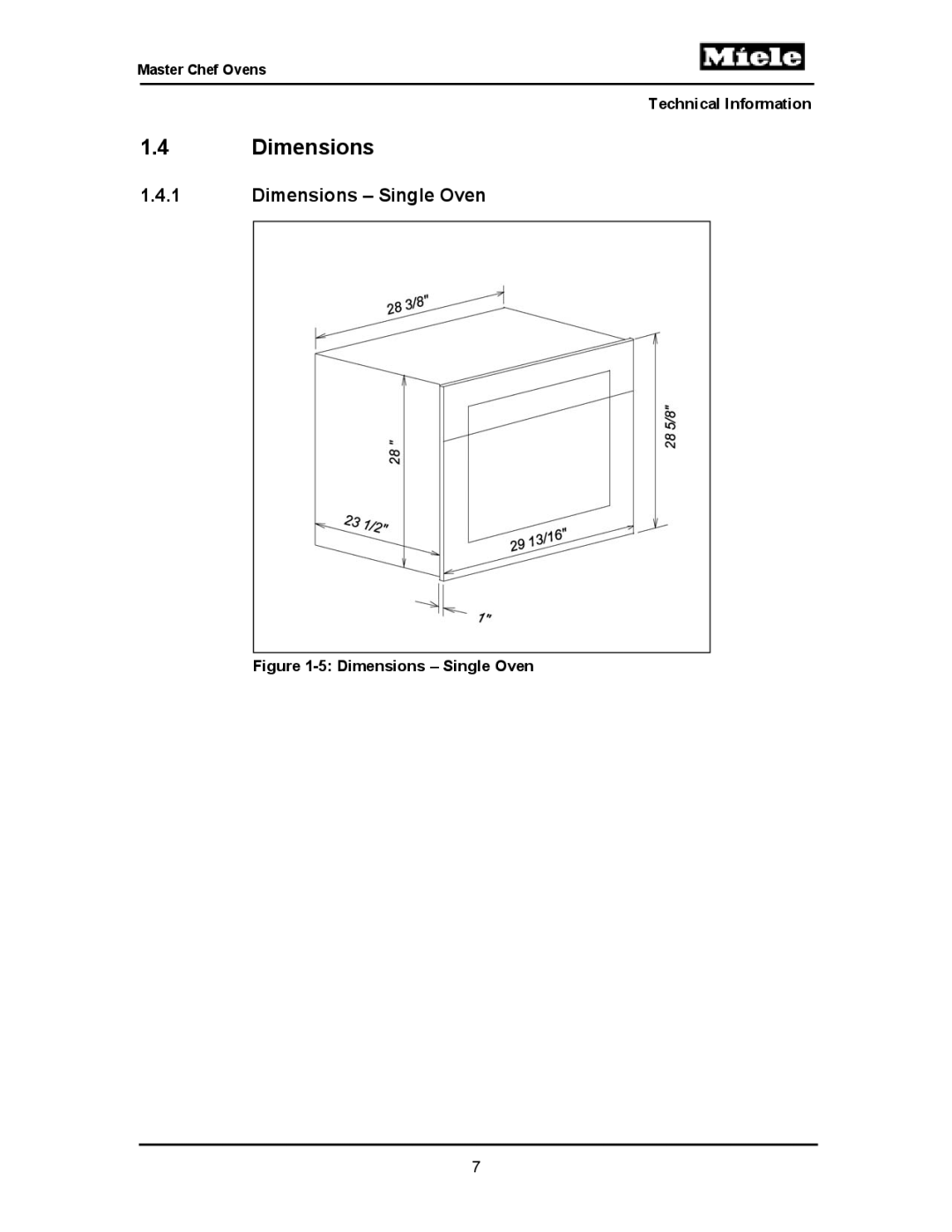 Miele H397B2, H397BP2, H395BP, H398B2, H398BP2, H396BP, H394B manual Dimensions Single Oven 