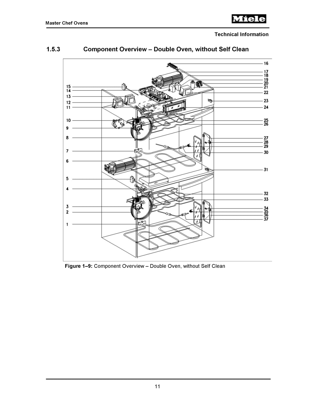 Miele H395BP, H397BP2, H398B2, H398BP2, H396BP, H397B2, H394B manual 9Component Overview Double Oven, without Self Clean 