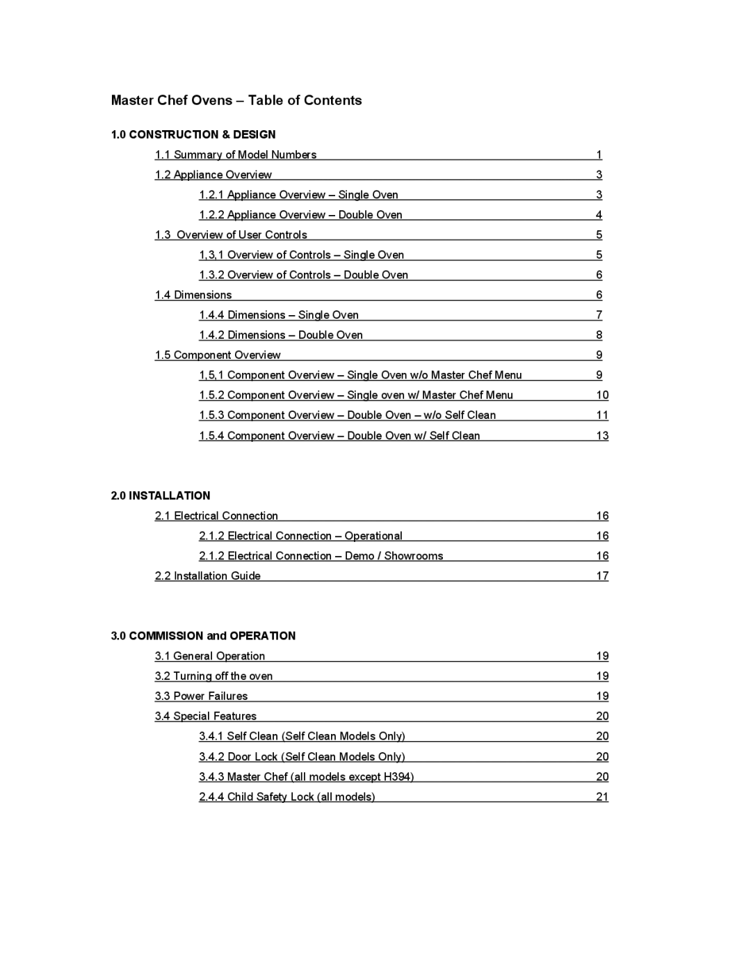 Miele H398BP2, H397BP2, H395BP, H398B2, H396BP, H397B2, H394B manual Master Chef Ovens Table of Contents 