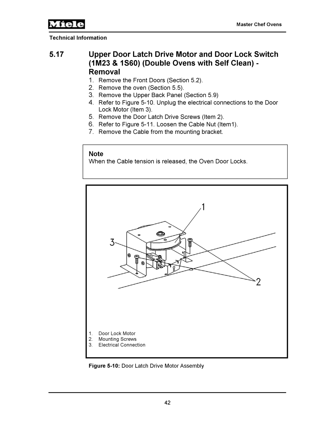 Miele H397BP2, H395BP, H398B2, H398BP2, H396BP, H397B2, H394B manual 10Door Latch Drive Motor Assembly 