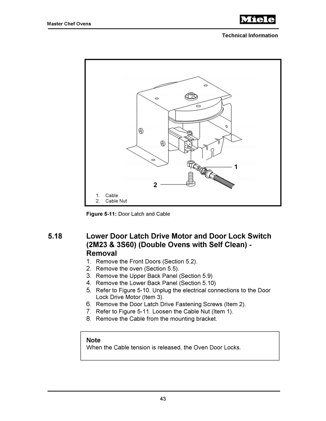 Miele H397B2, H397BP2, H395BP, H398B2, H398BP2, H396BP, H394B manual 11Door Latch and Cable 