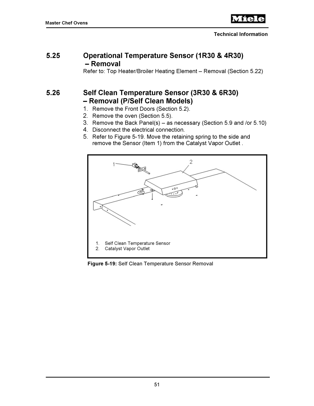 Miele H396B, H397BP2, H395BP Operational Temperature Sensor 1R30 & 4R30 Removal, 19Self Clean Temperature Sensor Removal 