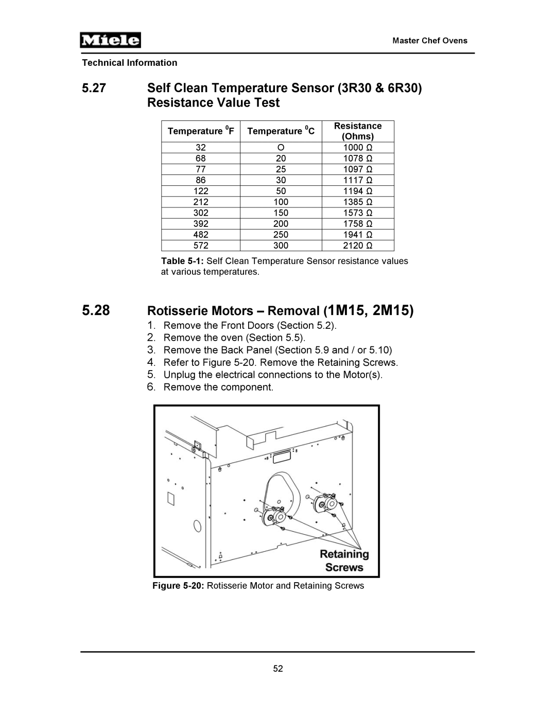 Miele H397B2, H397BP2, H395BP, H398B2, H398BP2, H396BP, H394B manual Rotisserie Motors Removal 1M15, 2M15, Ohms 