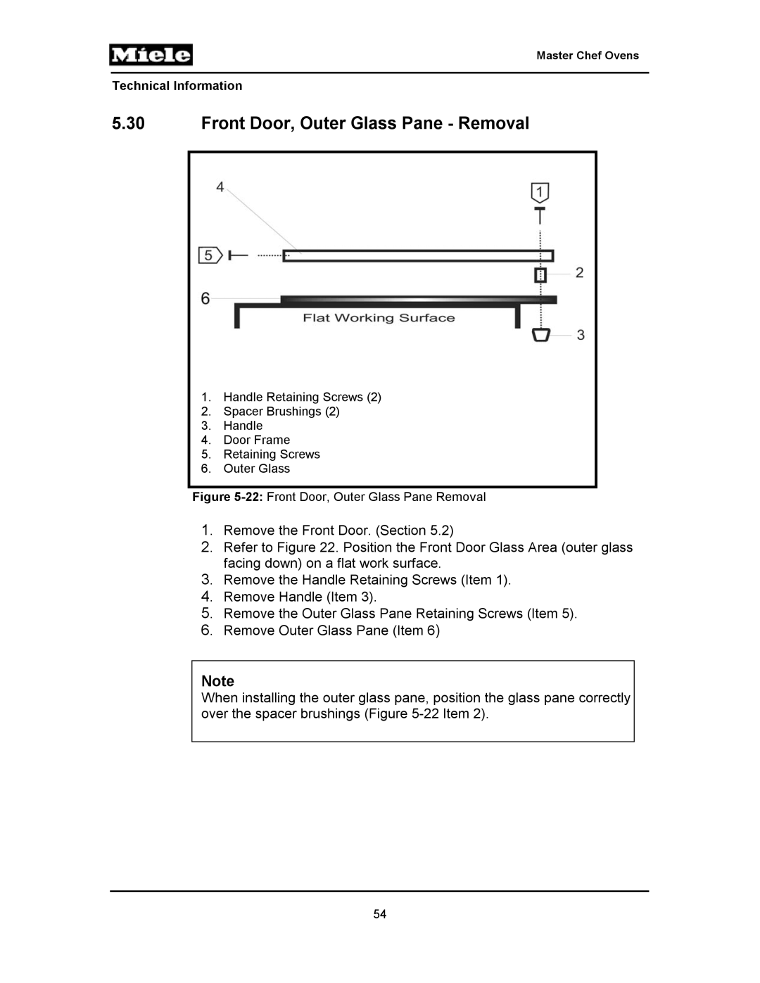 Miele H394B, H397BP2, H395BP, H398B2, H398BP2, H396BP, H397B2 manual 22Front Door, Outer Glass Pane Removal 