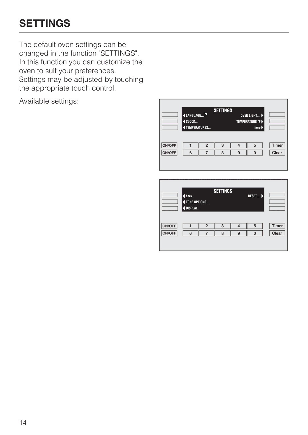 Miele H397BP2, H398BP2 operating instructions Settings 