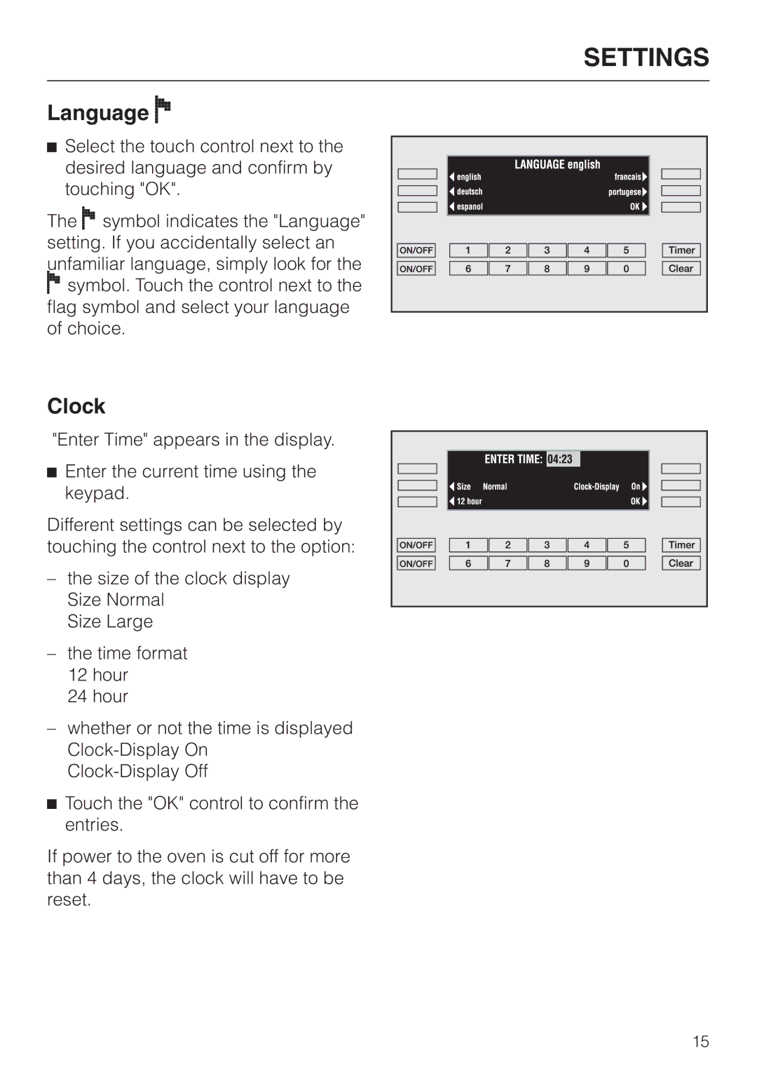 Miele H398BP2, H397BP2 operating instructions Language F, Clock 