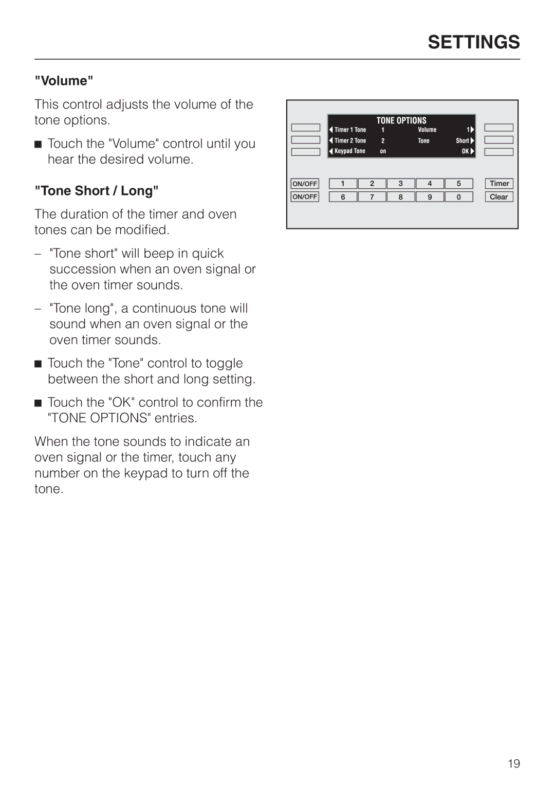 Miele H398BP2, H397BP2 operating instructions Volume, Tone Short / Long 