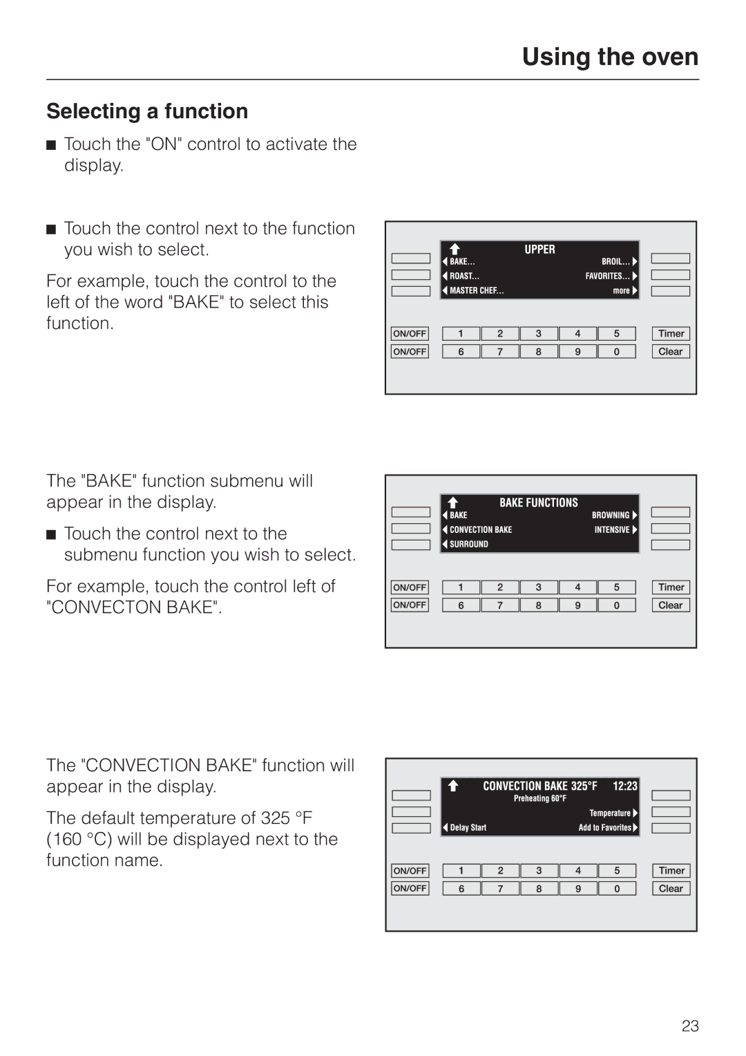 Miele H398BP2, H397BP2 operating instructions Using the oven, Selecting a function 