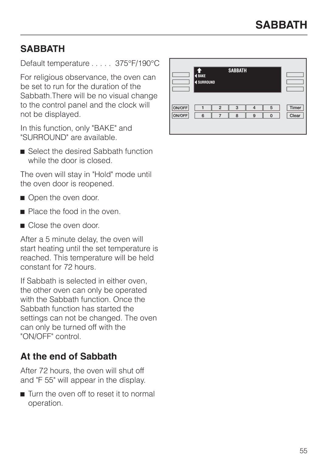 Miele H398BP2, H397BP2 operating instructions At the end of Sabbath 