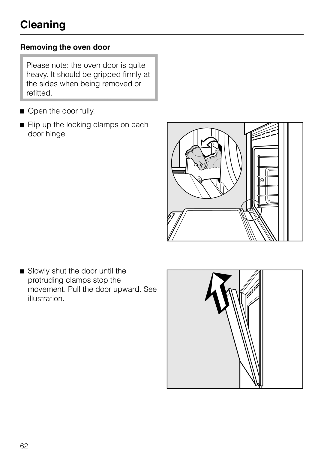 Miele H397BP2, H398BP2 operating instructions Removing the oven door 