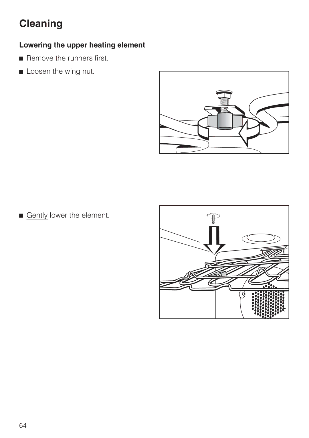 Miele H397BP2, H398BP2 operating instructions Lowering the upper heating element 