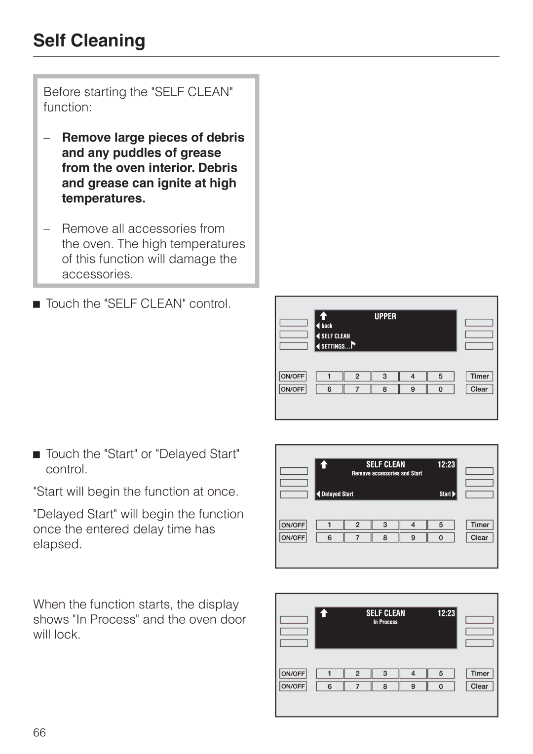 Miele H397BP2, H398BP2 operating instructions Before starting the Self Clean function 