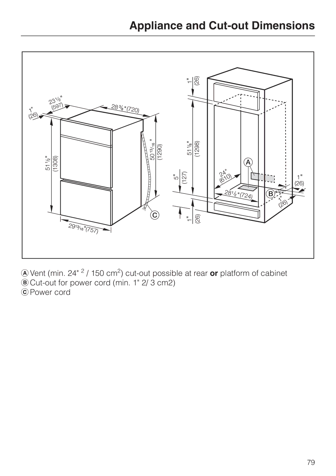 Miele H398BP2, H397BP2 operating instructions Appliance and Cut-out Dimensions 