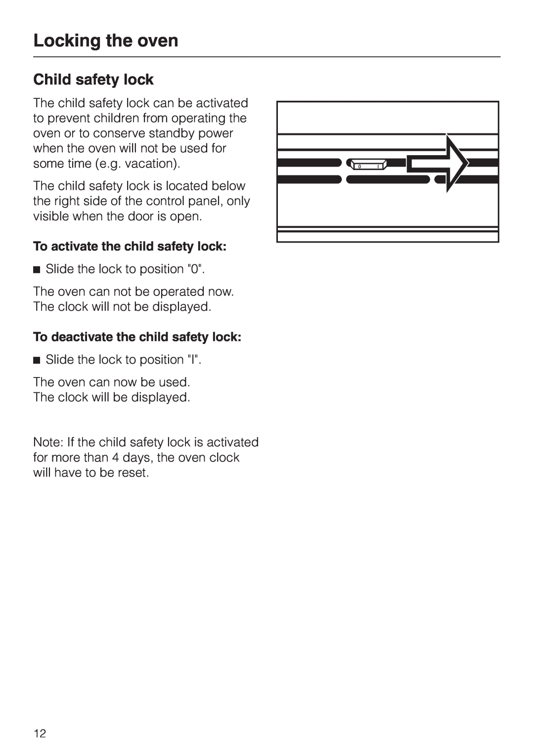 Miele H397BP2, H398BP2 operating instructions Locking the oven, Child safety lock 