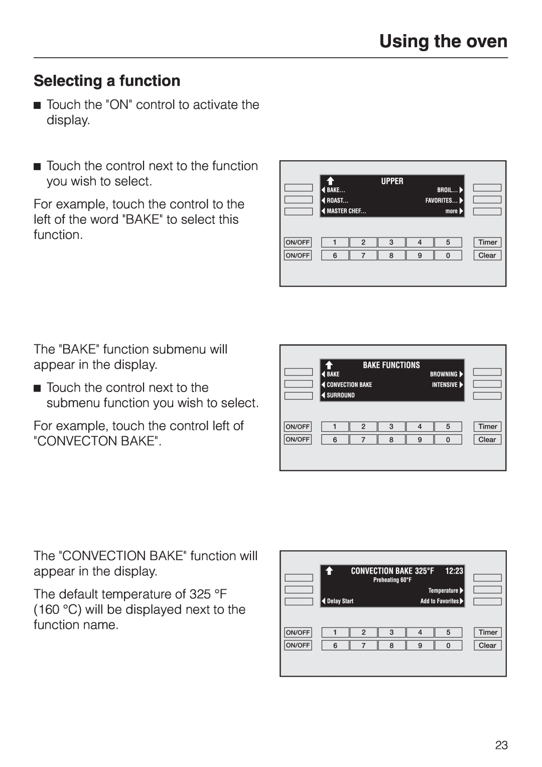 Miele H398BP2, H397BP2 operating instructions Using the oven, Selecting a function 