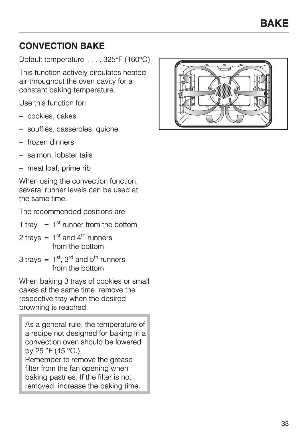 Miele H398BP2, H397BP2 operating instructions Convection Bake 