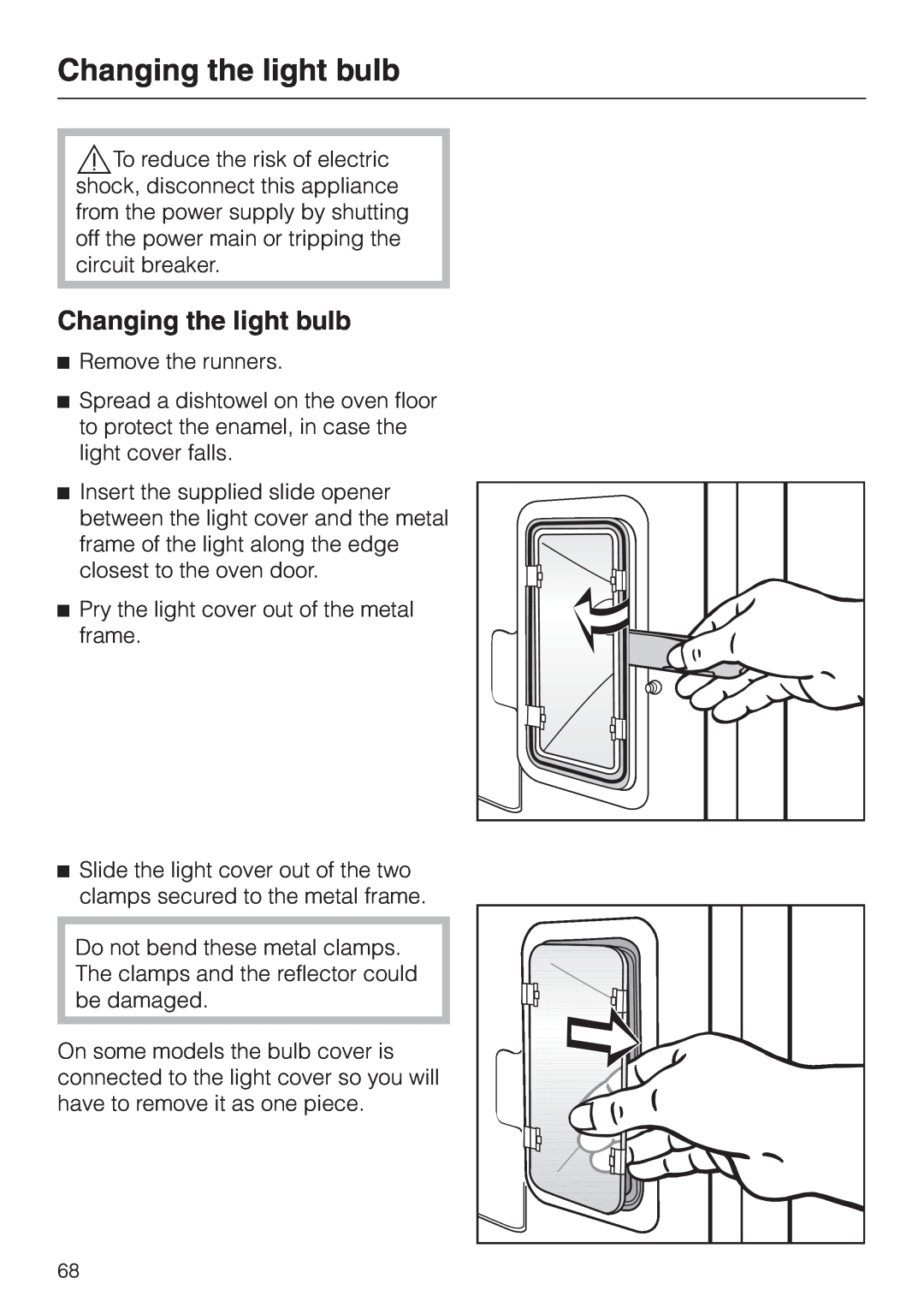 Miele H397BP2, H398BP2 operating instructions Changing the light bulb 