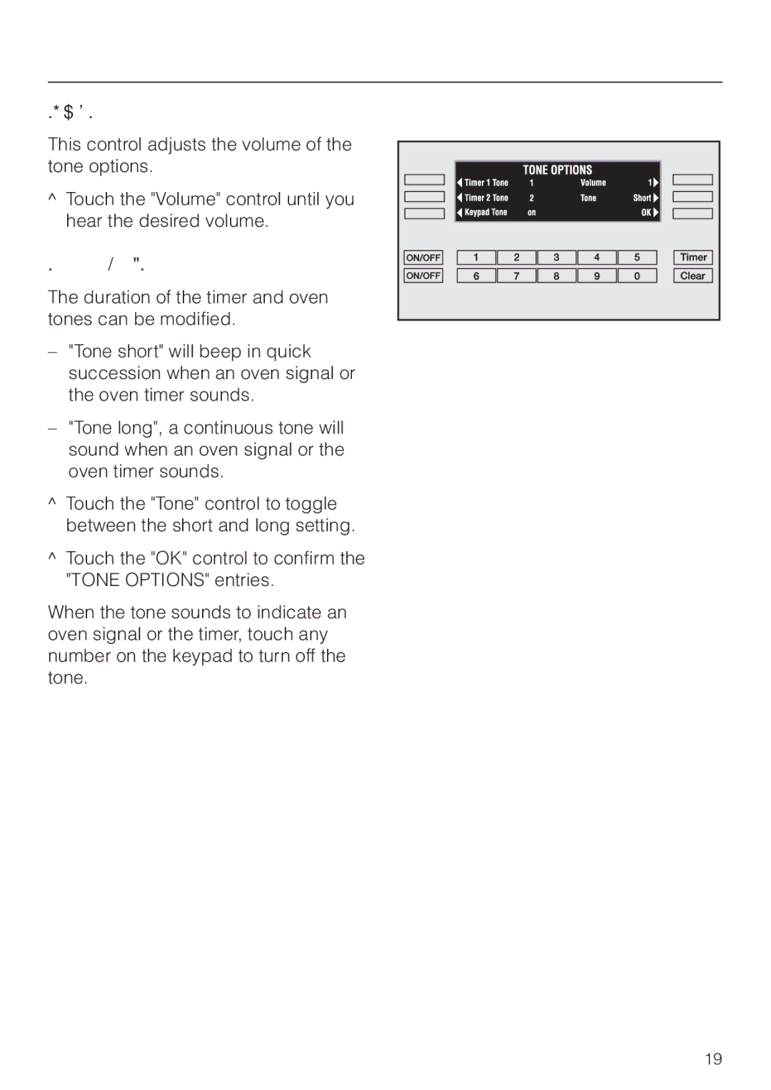 Miele H397B2, H398B2 manual Volume, Tone Short / Long 