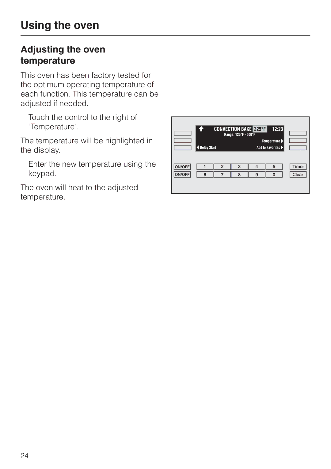 Miele H398B2, H397B2 manual Adjusting the oven temperature 