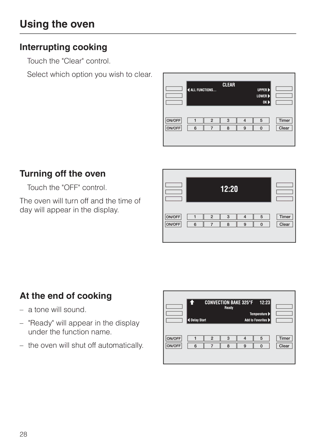 Miele H398B2, H397B2 manual Interrupting cooking, Turning off the oven, At the end of cooking 