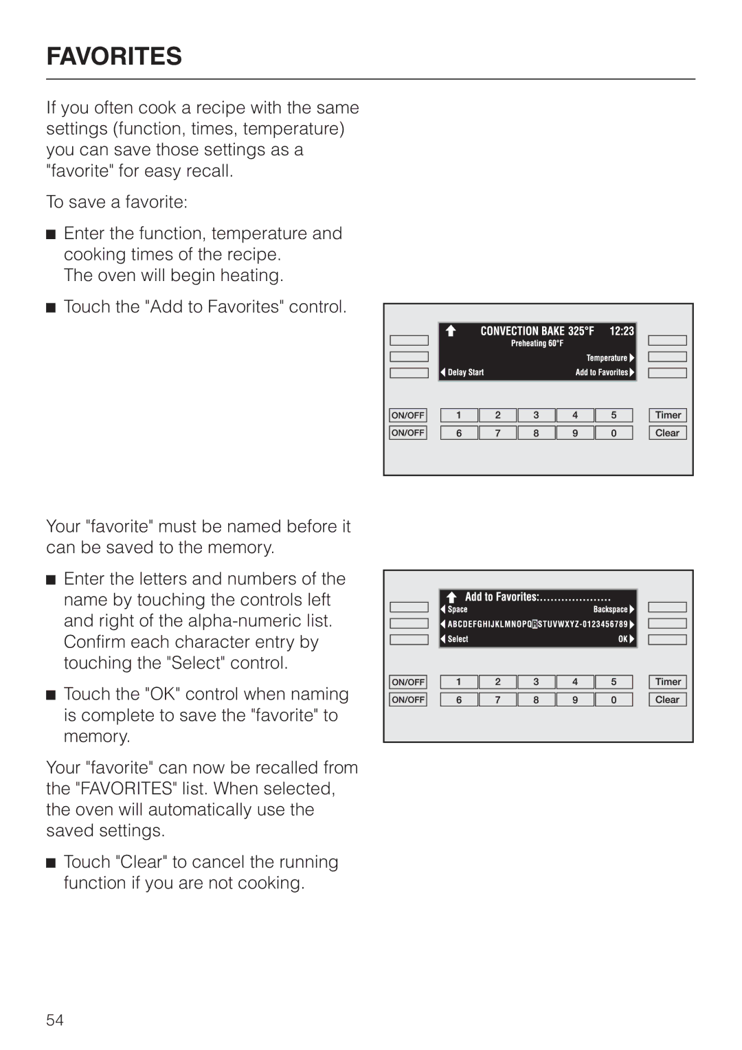 Miele H398B2, H397B2 manual Favorites 